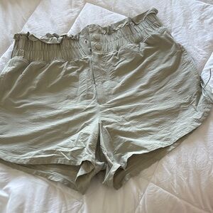 High-Waist Sage Paperbag Shorts with Button Front